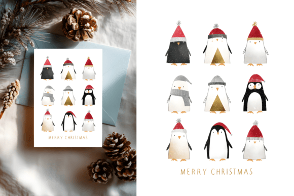 Christmas Penguins Merry Christmas Card Design