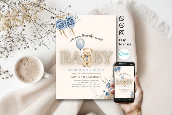 Create Your Perfect Teddy Bear Bearly Wait Baby Invitation with Canva