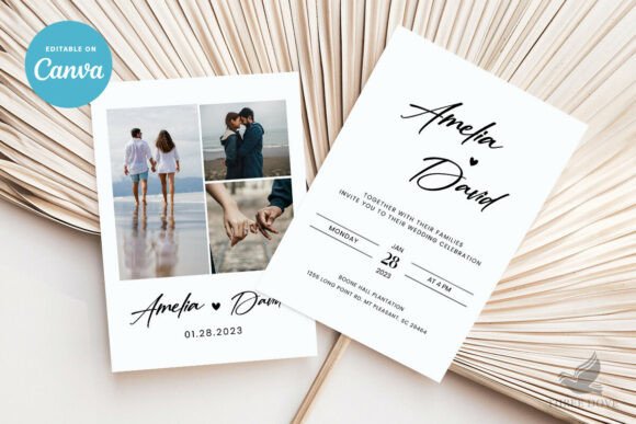 Evaluating Photo Wedding Invitation Template - 013 for Digital Self-Editing