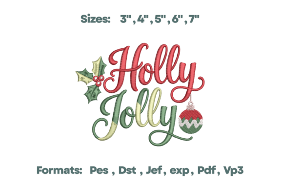 Holly Jolly Ornament Script Embroidery Design