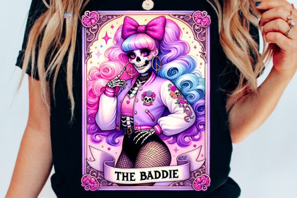 Sassy Skeleton Tarot Card PNG The Baddie: Elevating Pastel Goth Sublimation Art