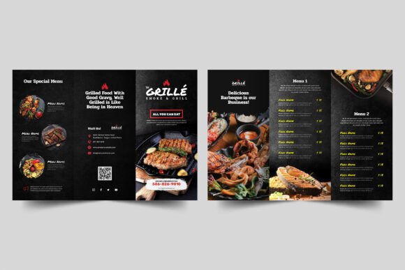 Smoke and Grill Trifold Menu Brochure Design