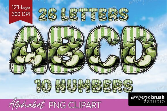 Vintage Fruits Doodle Alphabet Clipart for DIY Projects