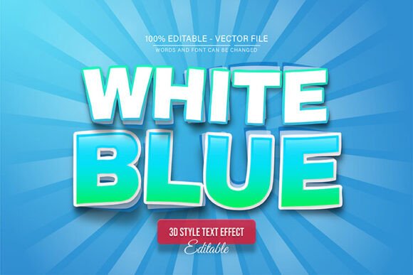 White Blue Bold 3D Style Text Effect: Editable Vector Design